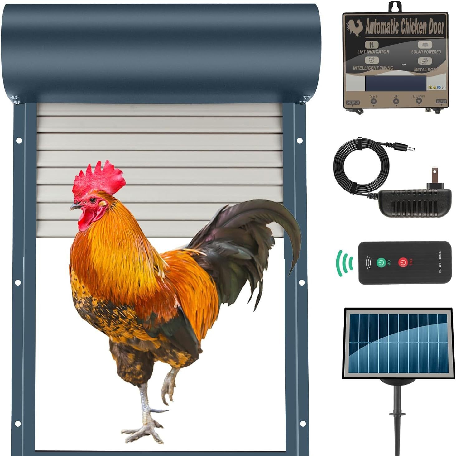 Automatic Chicken Door Opener Solar - เซ็นเซอร์ประตูเล้าไก่พลังงานแสงอาทิตย์ อะลูมิเนียม ควบคุมระยะไกล ประตูเล้าไก่อัตโนมัติ พร้อมตัวเปิดและตัวตั้งเวลา