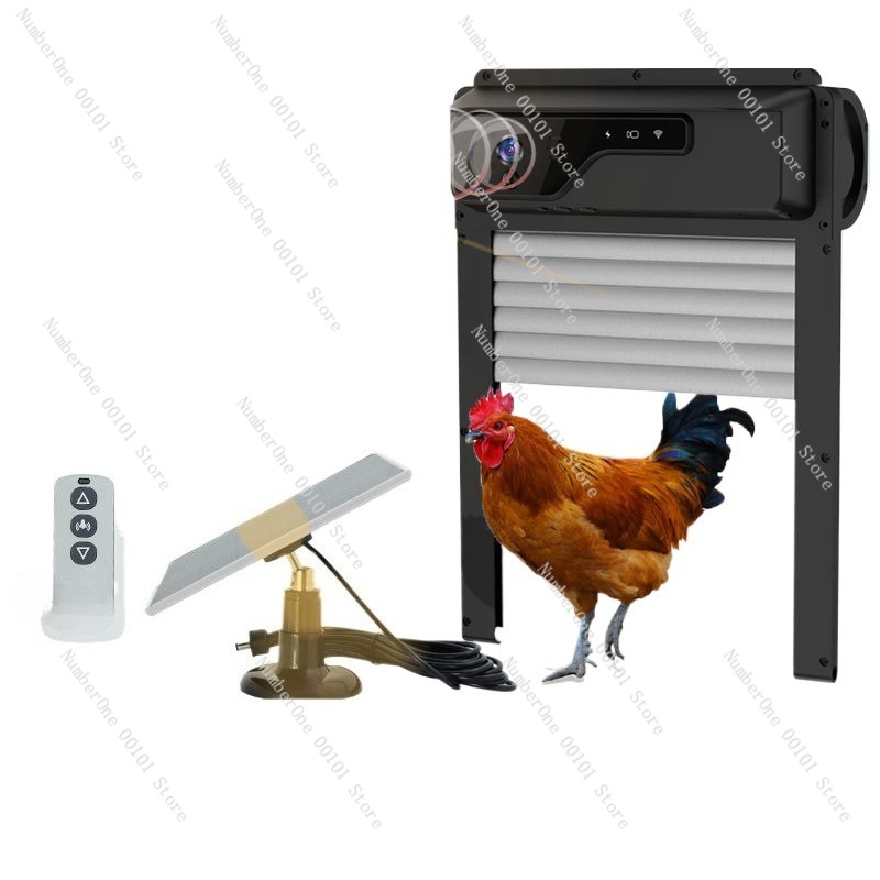 Automatic Chicken Door Opener Solar - ตัวเปิดประตูอัตโนมัติพลังงานแสงอาทิตย์พร้อมกล้องตรวจจับสำหรับสัตว์เลี้ยงในบ้านและนอกบ้าน ป้องกันการชนกัน เหมาะสำหรับประตูเล้าไก่