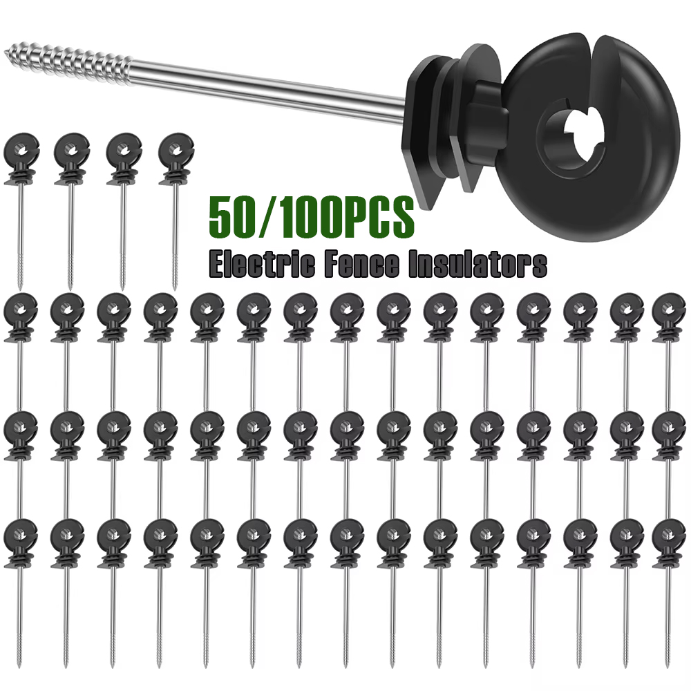 Electric Fence Insulator Post - ฉนวนรั้วไฟฟ้า 50/100 ชิ้น แบบเจาะเกลียวในตัว สำหรับเสาไม้ ฉนวนรั้วอเนกประสงค์