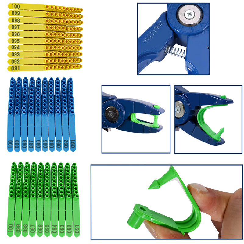 Cattle Ear Tag Applicator - แท็กหูแกะแบบรวม 100 ชิ้น/คีมติดแท็กหู แท็กหูแพะพร้อมหมายเลข แท็กหูปรับแต่งได้ แท็กหูสำหรับระบุสัตว์ในฟาร์ม
