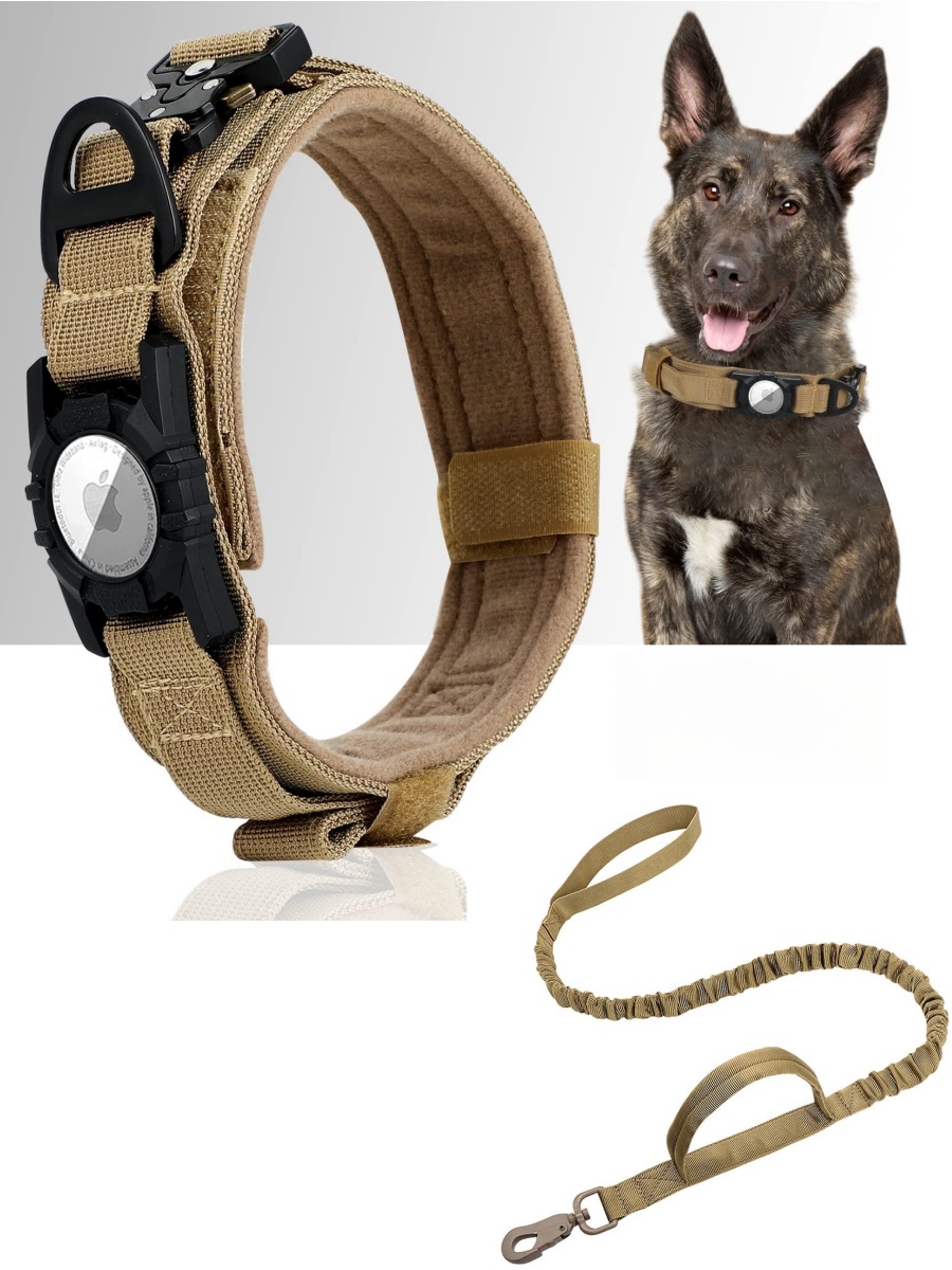 Gps Tracker Cattle Collar - ปลอกคอสุนัขแบบยุทธวิธีพร้อมที่ใส่ AirTag และหูจับ ปลอกคอโลหะแบบทหาร ปรับได้ พร้อม