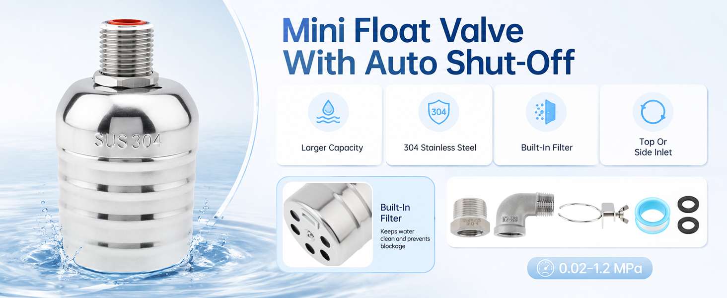 Livestock Water Trough Float Valve - วาล์วลูกลอยน้ำอัตโนมัติ สแตนเลส 304 ขนาด 1/2 นิ้ว