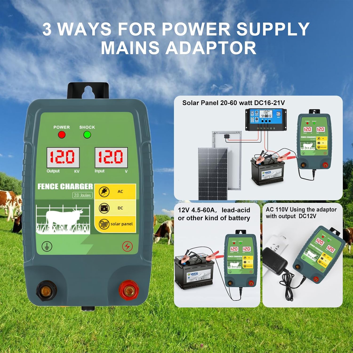 12KM แรงดันไฟฟ้ารั้วไฟฟ้า Ener - Livestock Fence Energizer 12V บทวิจารณ์และราคา